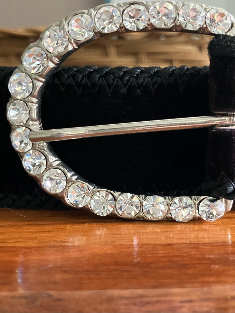 Vintage Black Velvet A. Brod Belt USA Rhinestone Buckle Italy M Glam - Picture 3 of 15